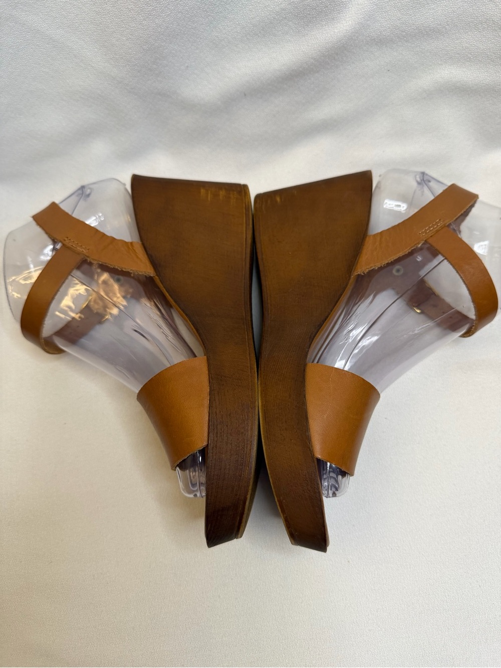 MARIELLA Italy Leather Wedge Sandals Womens 6 Cognac Brown Platform Ankle Strap